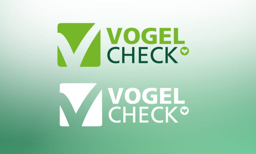 Logos VogelCheck (Lernpprogramm für die Grundqualifikation) Grafik mit Logos VogelCheck in grün und weiß