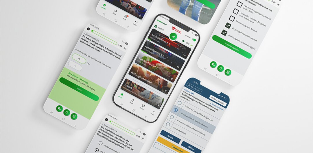 VogelCheck App mit vielen Screenshots in Mockup-Ansicht