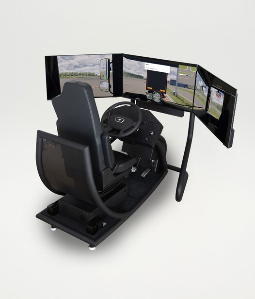 Simulator Pro - für Lkw- und Busausbildung Fotografie des Simulator Pro von schräg hinten oben vor grauem Hintergrund